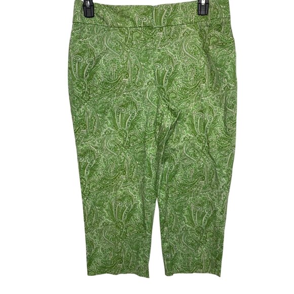 Talbots Womens Green Paisley Curvy Capri Pants Cotton‎ Blend Size 12 - Picture 2 of 5